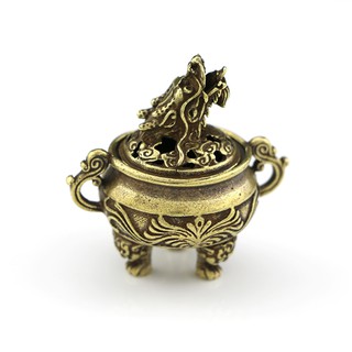 Mô hình vạc đồng 3 chân với nắp chạm đầu rồng thích hợp trang trí phong thủy, đốt trầm hương