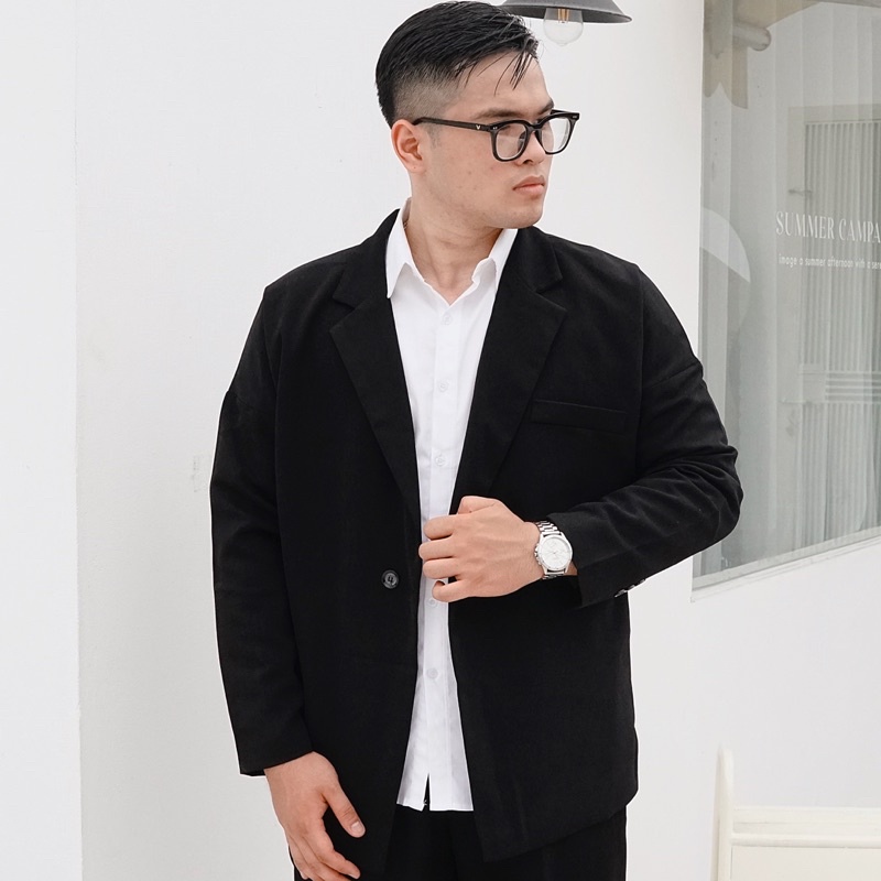 Áo khoác blazer đen dáng dài bigsize phong cách Hàn Quốc lịch lãm sang trọng vải tuyết mưa cao cấp có size lớn đến 130kg | BigBuy360 - bigbuy360.vn