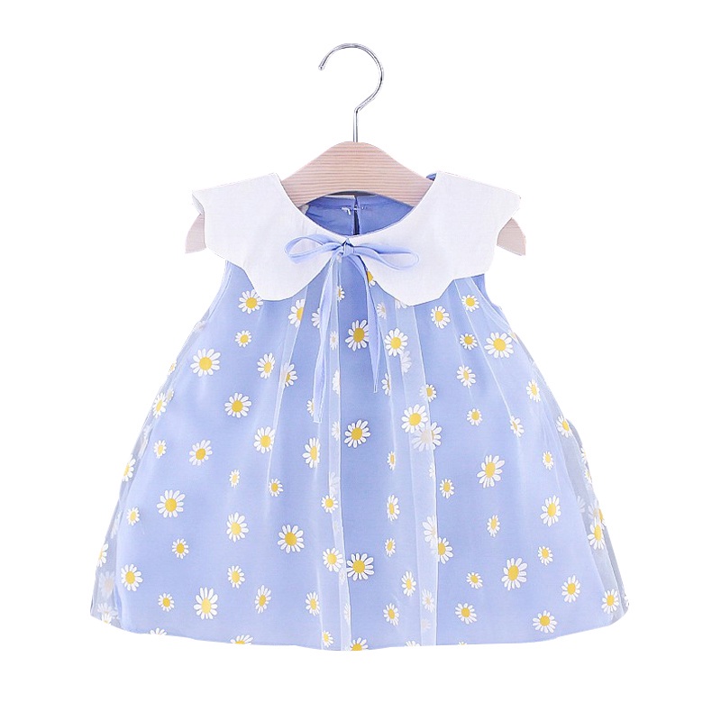 Đầm Tutu Màu Hồng / Xanh Dương Thêu Hoa Dễ Thương Thời Trang Mùa Hè Cho Bé Gái