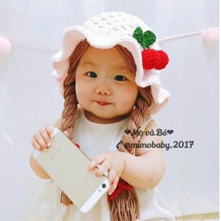 Mũ len kèm bím tóc giả siêu xinh cho bé ( 0-24 tháng )