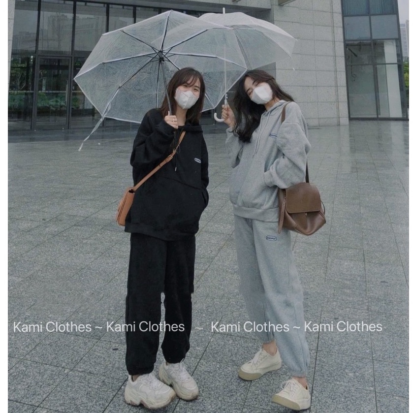Set Bộ Nỉ Bông Áo Hoodie Dài Tay có mũ kèm quần jogger bo gấu phong cách thể thao - KAMI Clothes