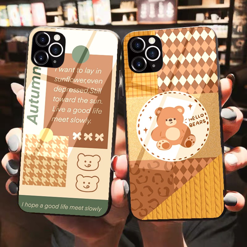 Ốp iphone kính cường lực Brown Bear ốp lưng iphone 6s 6plus 7 plus 8 x xr xsmax 11 12 13 pro promax