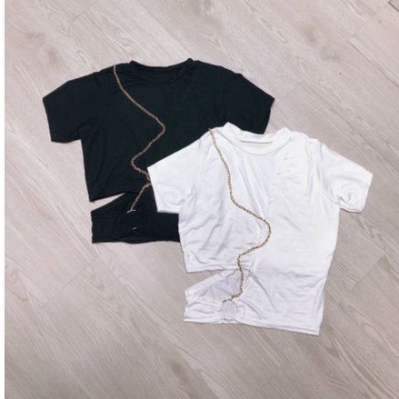 Áo thun tay ngắn khoét eo phối xích siêu hot