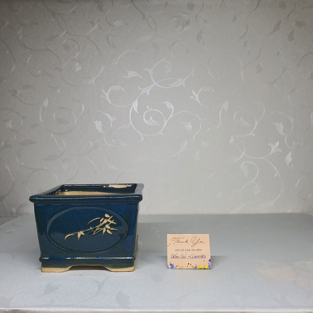 Chậu trồng cây cảnh , tiểu cảnh , cây  bon sai , hoa  , Kiểu Hình Vuông , Gốm Sứ Bát Tràng  ~