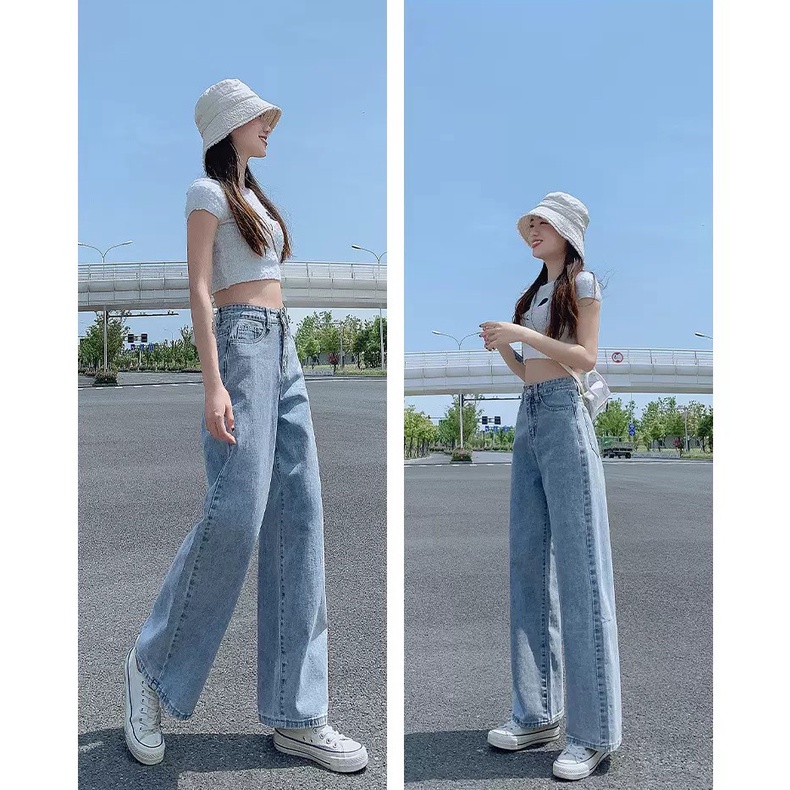 [ VÚT BAY ] QUẦN JEAN ỐNG RỘNG NỮ LƯNG CAO PHỐI CẠP CHỈNH FORM DÀI RỘNG ĐỦ MÀU XANH NHẠT, XANH ĐẬM CỰC HOT HIT NITIQC