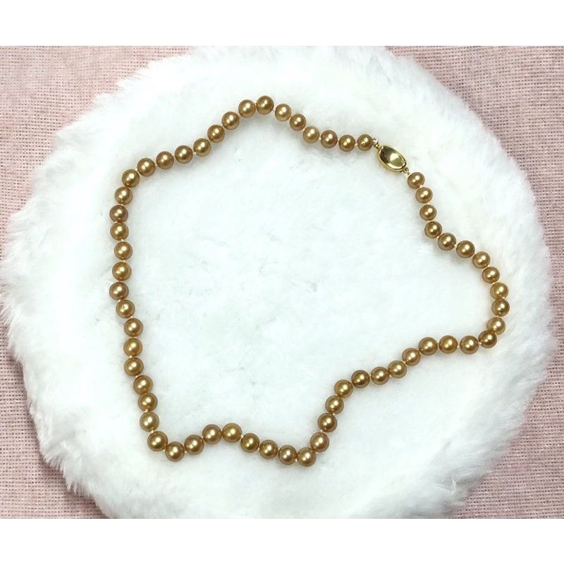 Chuỗi đeo cổ ngọc trai nhân tạo 6-7ly màu vàng đồng tròn đều