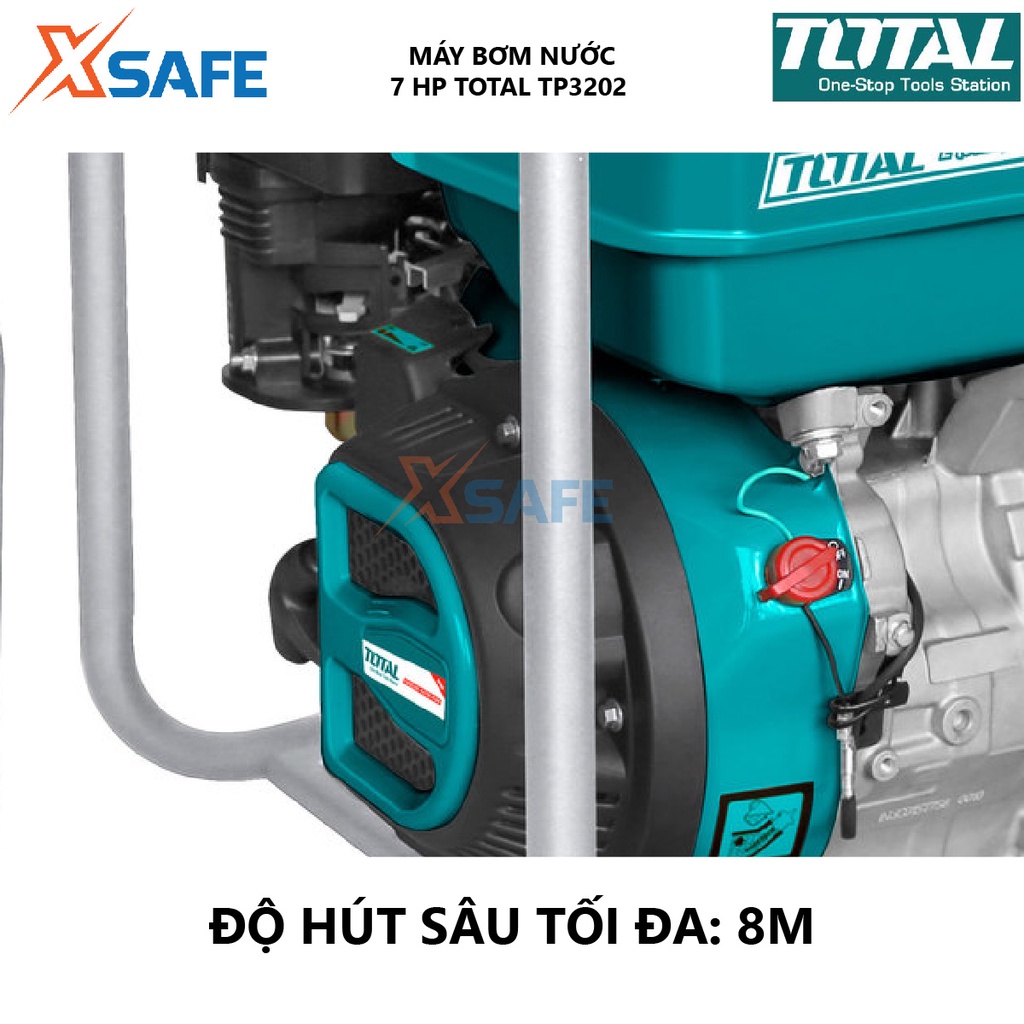 Máy bơm nước chạy xăng TOTAL TP3202 máy bơm dùng xăng Chiều cao bơm tối đa 28 m, Độ hút sâu tối đa 8m