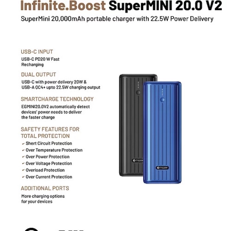 Pin Dự Phòng Mazer Infinite.BOOST Super.MINI V2.0 20.000mAh - BH 5 năm