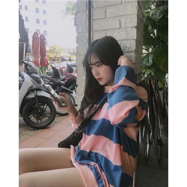 Áo Kẻ Hồng Xanh Dài tay
