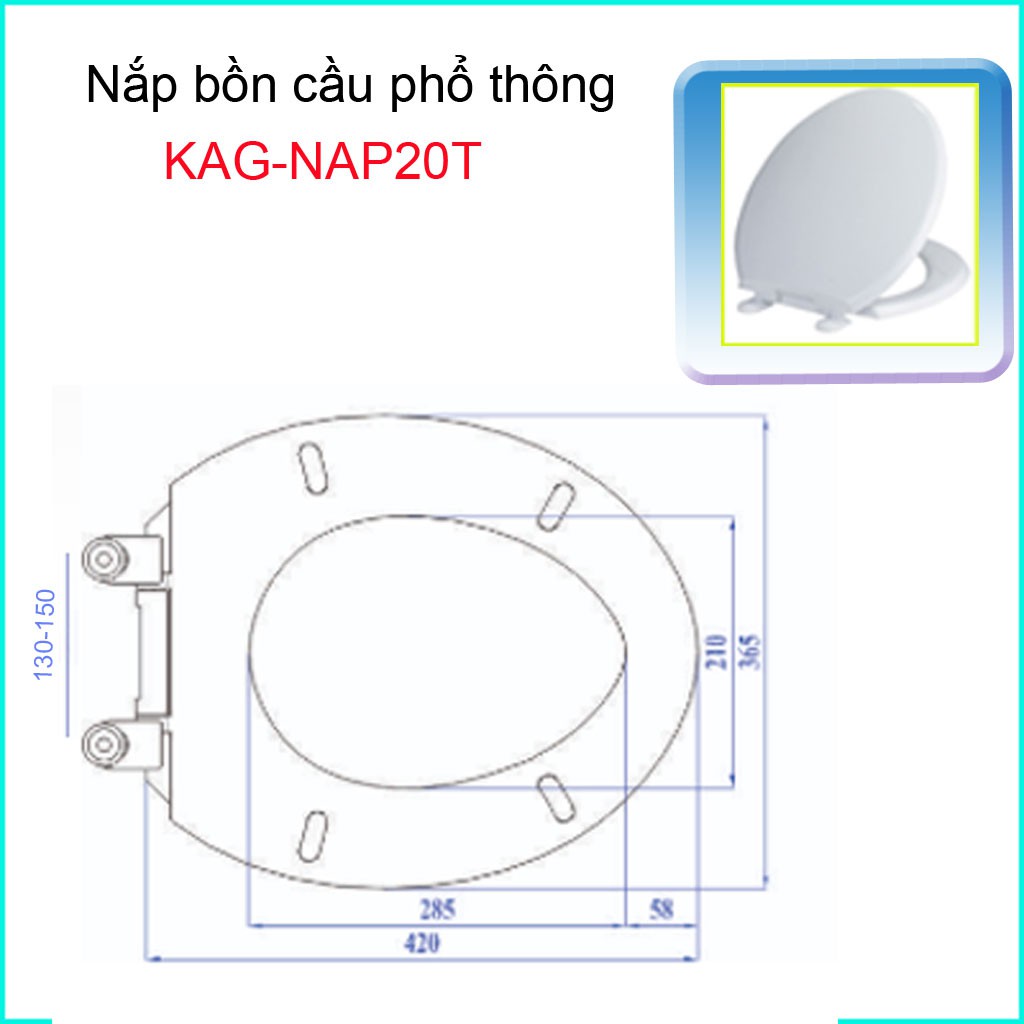 Nắp bàn cầu trắng KAG-NAP20, nắp đậy bồn cầu xí bệt cho các loại cầu phổ thông màu trắng