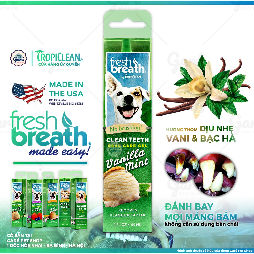 Gel vệ sinh răng miệng đánh bay mảng bám cao răng và hôi miệng cho Chó -TropiClean Fresh Breath Clean Teeth Berry Fresh