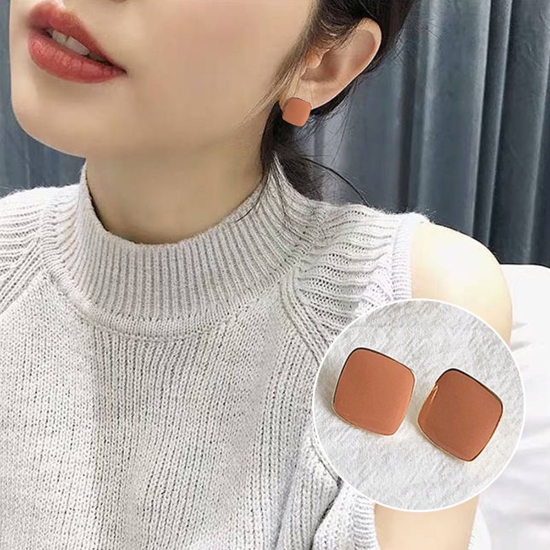 Khuyên Tai Hình Vuông Tráng Men Nhiều Màu Sắc Đơn Giản Xinh Đẹp Đơn Giản Phong Cách Hàn Quốc Mới Cho Nữ
