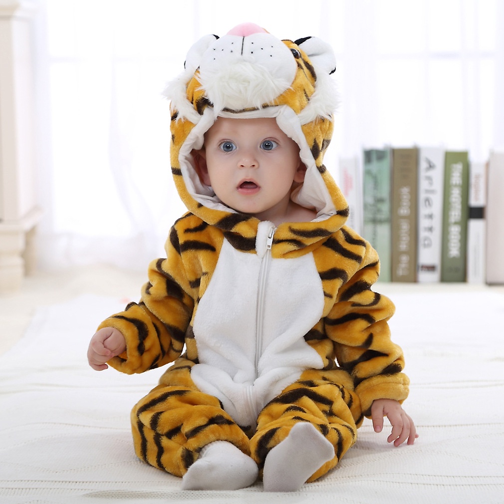 Bộ Áo Liền Quần Có Mũ Trùm Đầu In Hình Động Vật Hoạt Hình Dễ Thương Cho Trẻ Sơ Sinh