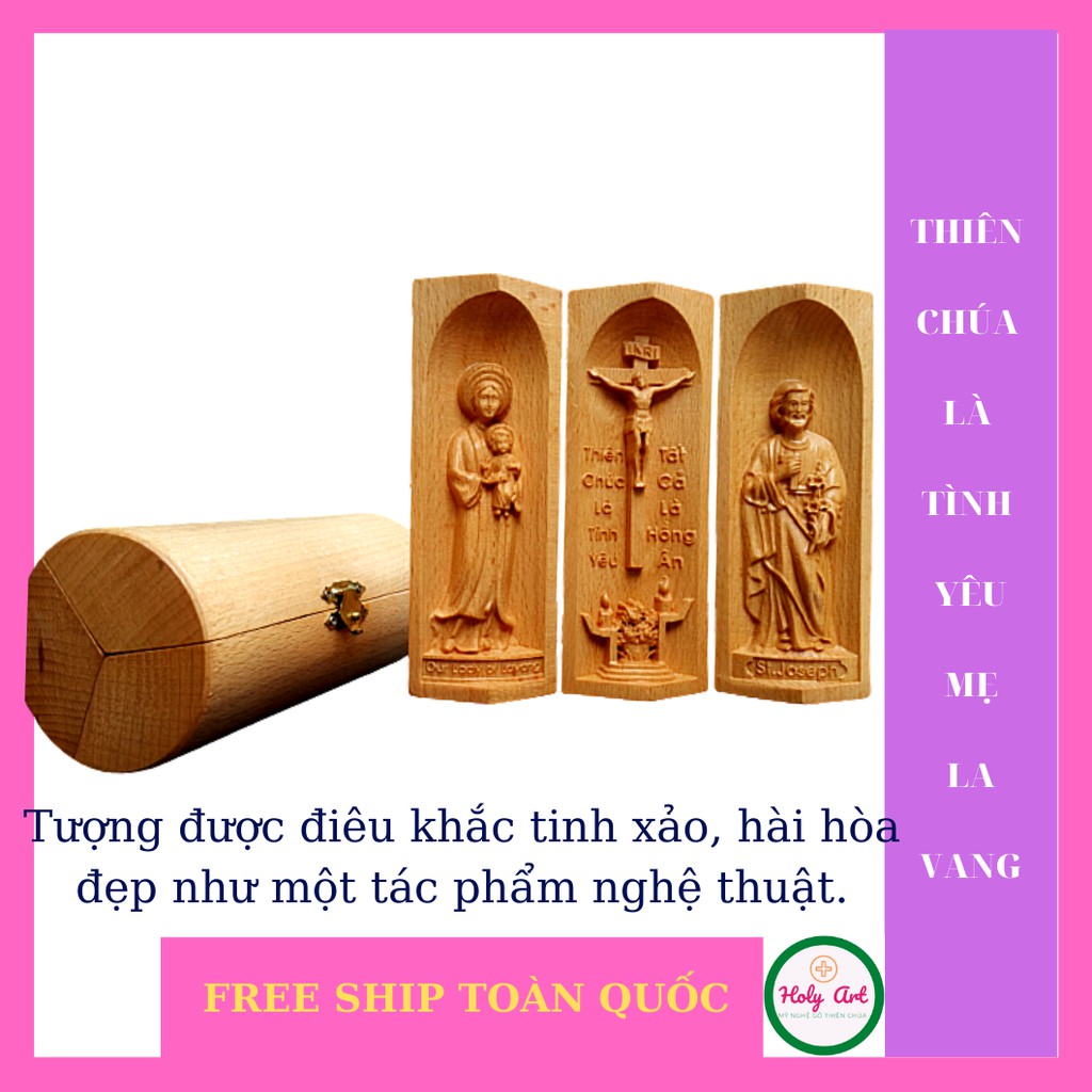 Tượng Mẹ La Vang-Chúa Chịu nạn- Thánh Giuse bằng gỗ  15x7cm. Tượng làm quà tặng, mang bên mình cầu nguyện