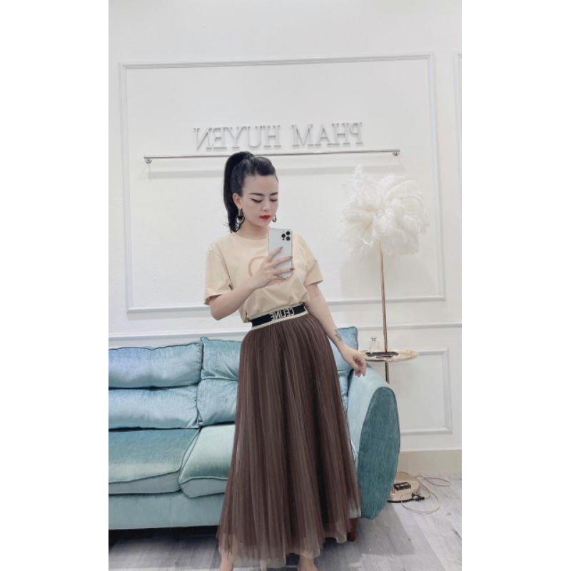 Chân váy voan cạp chữ hàng QC