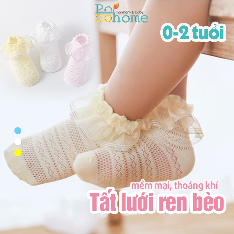 Tất cho bé gái mùa hè từ 0-2 tuổi, vớ ren công chúa dễ thương 100% cotton thoáng khí chống trượt Hàn Quốc Poco Home