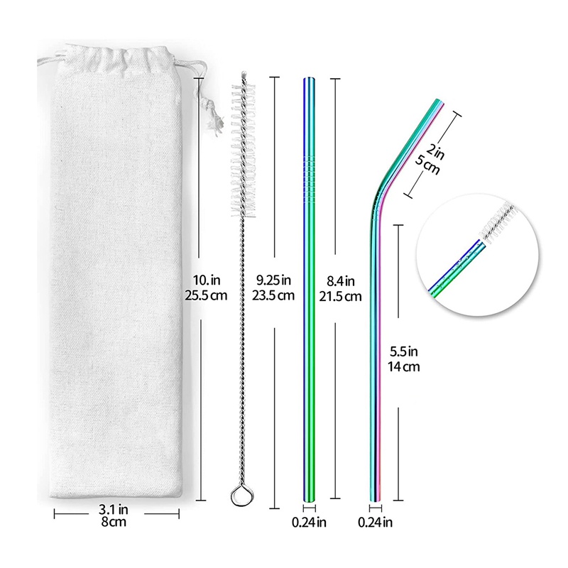 Bộ 12 Ống Hút Kim Loại 6Mm Tái Sử Dụng Được Kèm 2 Cọ Vệ Sinh Dùng Trong Các Quán Bar/ Cocktail/ Cocktail