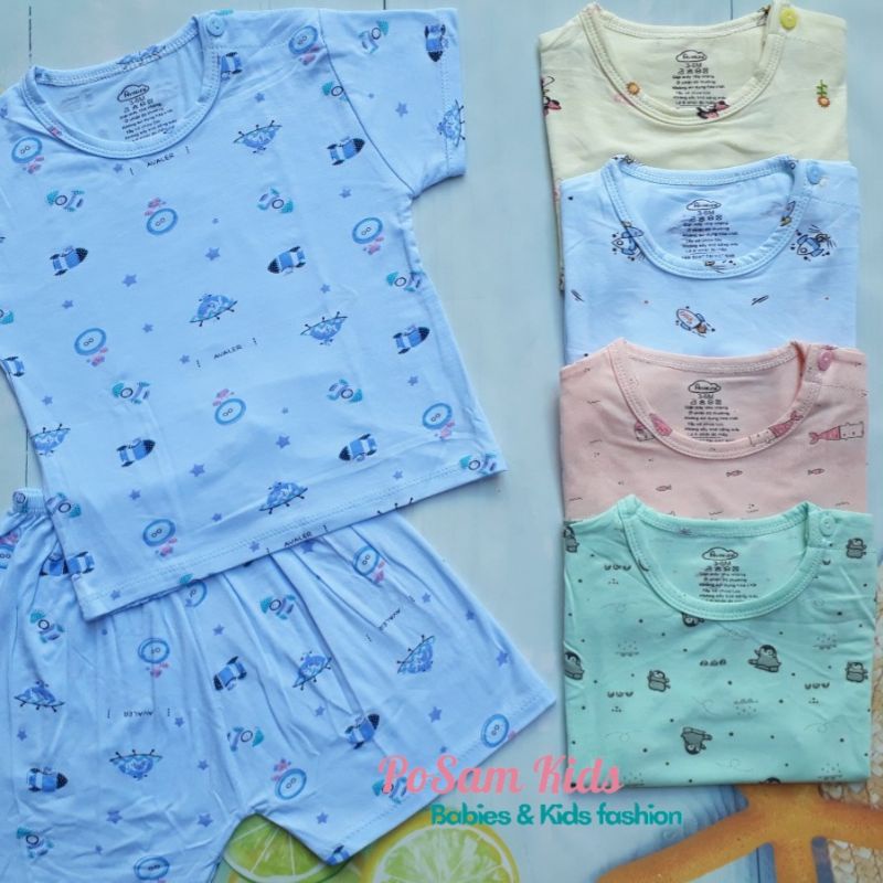 Đồ Bộ Cho Bé, Bộ Cộc Tay Cài Vai Chất Cotton Peptit Cao Cấp Cực Mát Cho Bé Trai Bé Gái- PoSam Kids