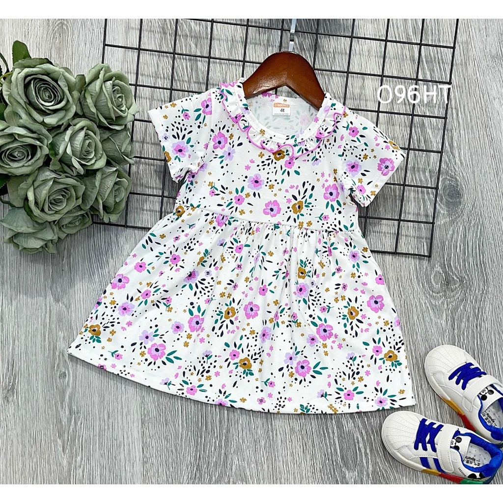 Đầm bé gái chất cotton VNXK cổ bèo dáng babydoll siêu đẹp 096