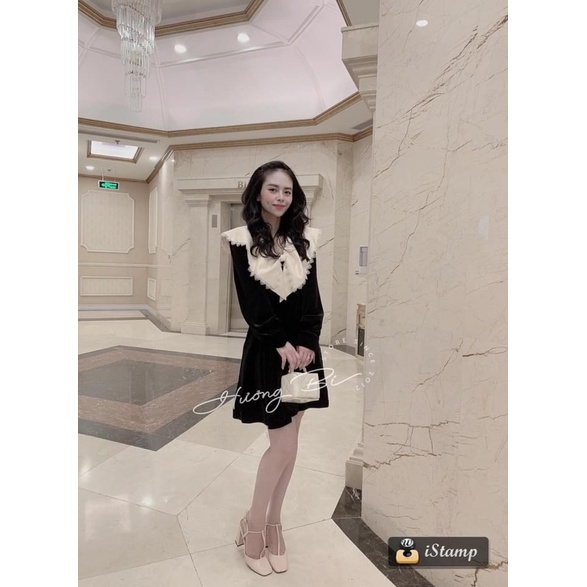 Váy nhung pha cổ lụa nơ siêu xinh