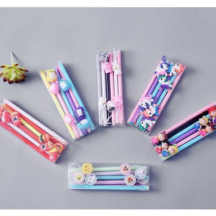 Set 12 Cây Bút Gel Tẩy Xóa Đươc nắp bút tòn ten dễ thương (mix nhiều mẫu)