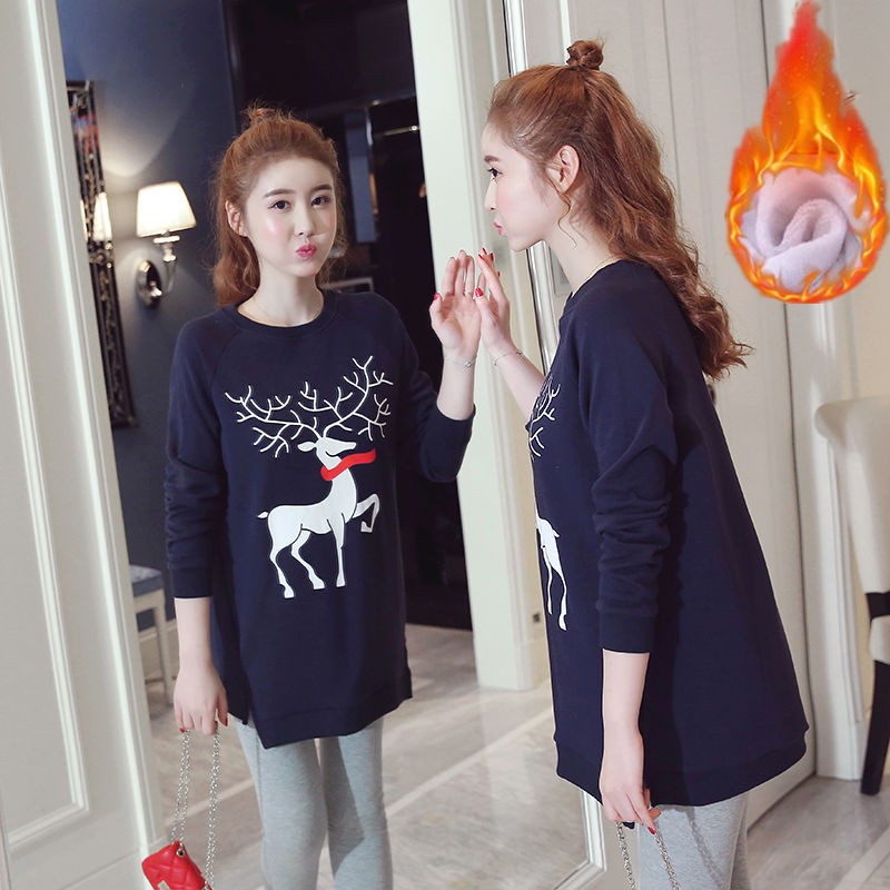 Set Áo Sweater Tay Dài Phối Nhung Dày Giữ Ấm Thời Trang Mùa Đông 2020 Cho Mẹ Bầu