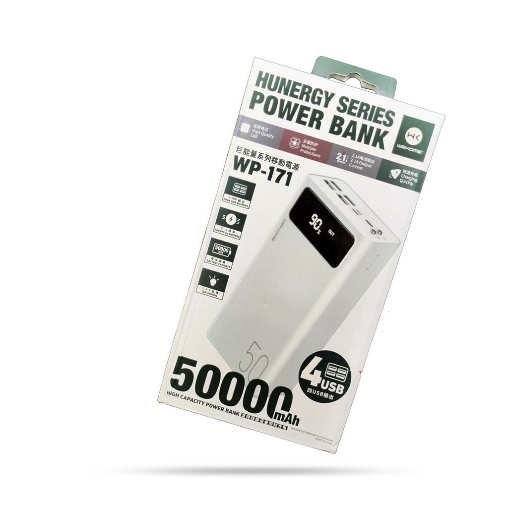 Sạc Dự Phòng Chính Hãng WK WP 171 Dung Lượng 50000 mAh 4 Cổng Sạc Cùng 4 Thiết Bị - Tích Hợp Led - Hiển Thị Đèn Pin