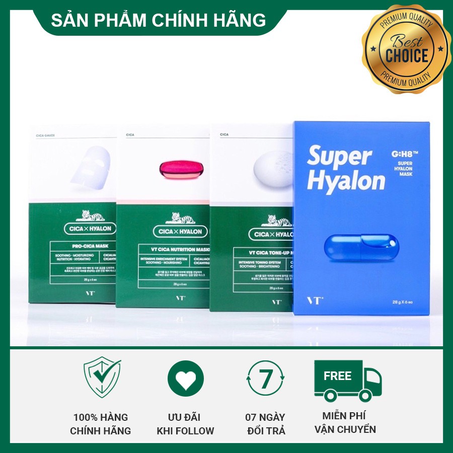 Combo 4 mặt nạ Hàn Quốc chăm sóc toàn diện VT Cica Tone - VT Super Hyalon Mask - VT Pro Cica Mask - VT Cica Nutritio