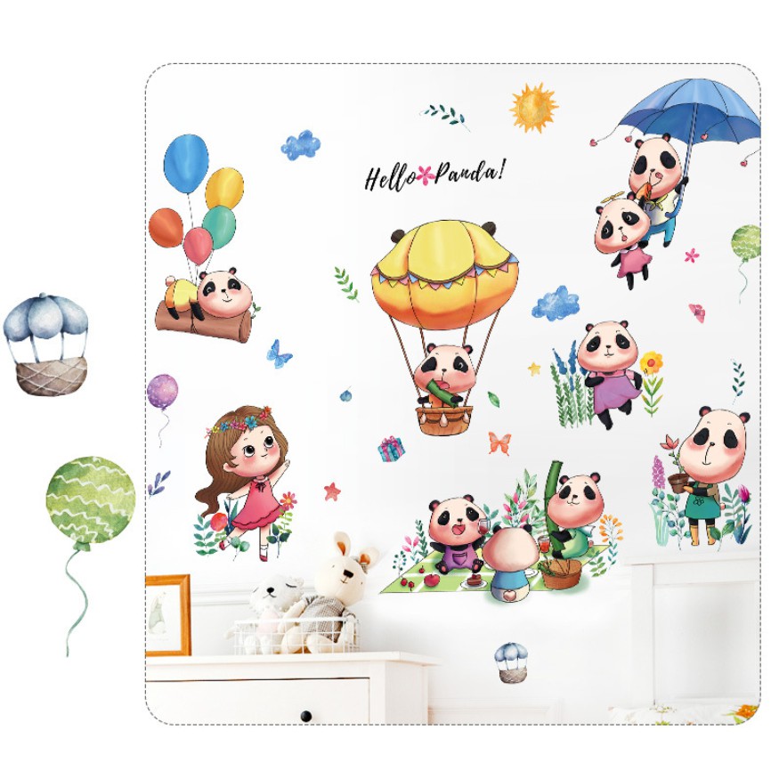 Decal dán tường Panda cùng bé gái đáng yêu
