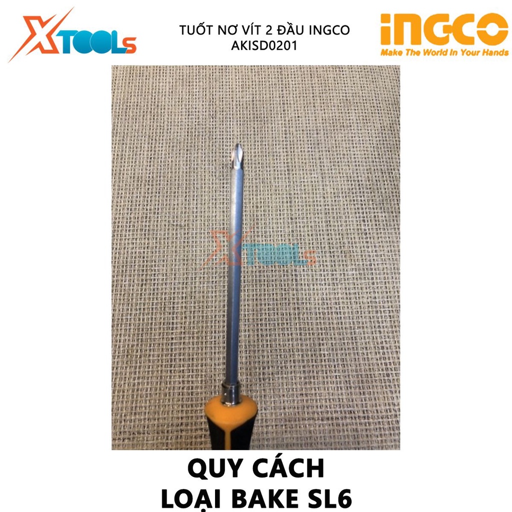 Tua vít 2 đầu INGCO AKISD0201 Kích thước 6.3x160mm bake SL6 dẹp PH2 vặn mở đa năng chất liệu thép CR-V siêu bền bỉ XTOOL