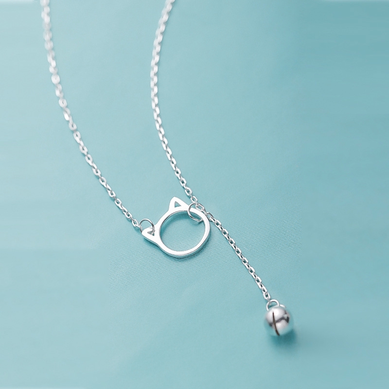 Simple Cute Cat Face Silver Plated Necklace For Women