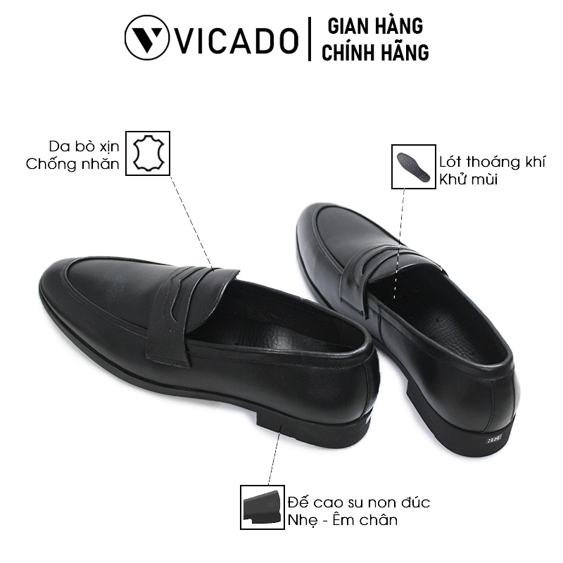 Giày lười nam da bò cao cấp công sở Loafer Vicado VO0112 màu đen