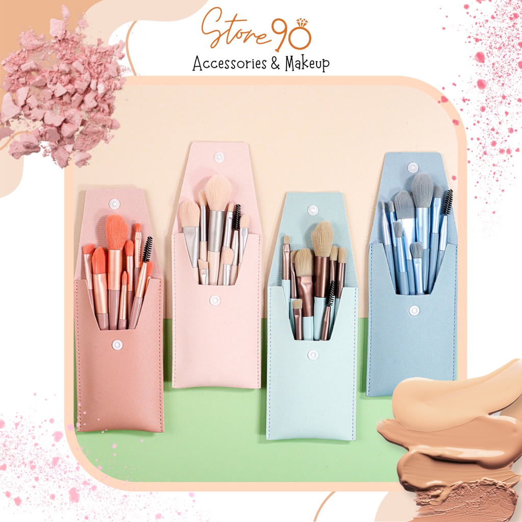 Bộ cọ trang điểm size nhỏ 8 món kèm túi da màu pastel M8030 - Hàng nội địa Trung