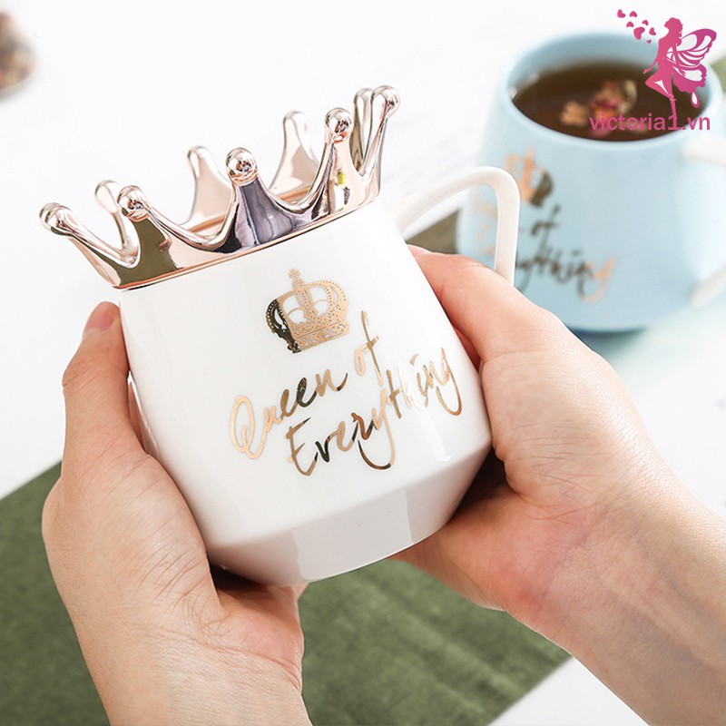 Queen of Everything Mug With Crown Lid and Spoon Ceramic Coffee Cup Gift for Girlfriend Wife