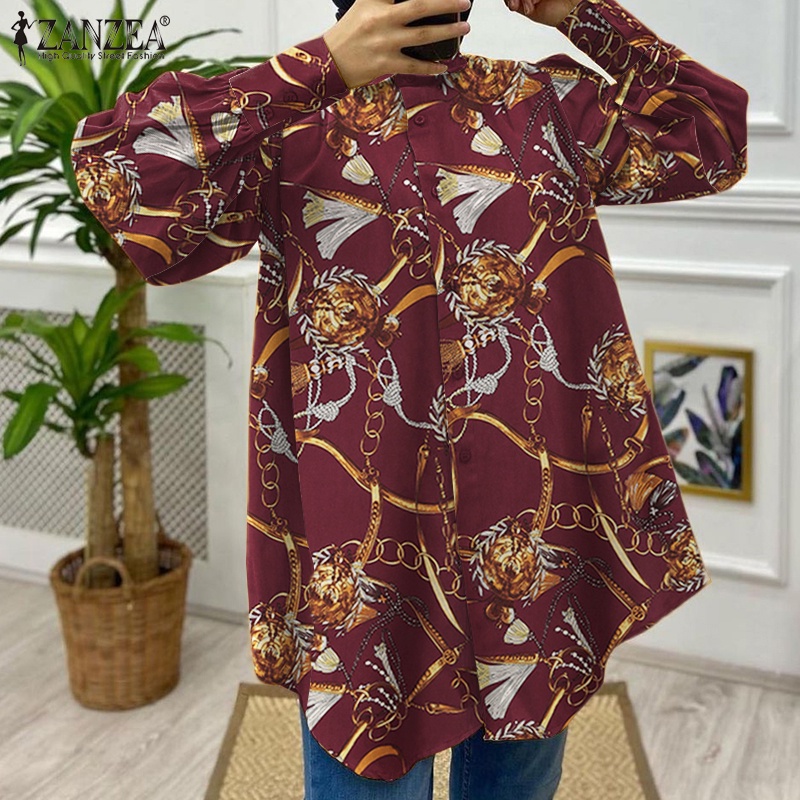 Áo sơ mi Zanzea tay dài cổ bẻ dáng rộng thời trang retro cho nữ