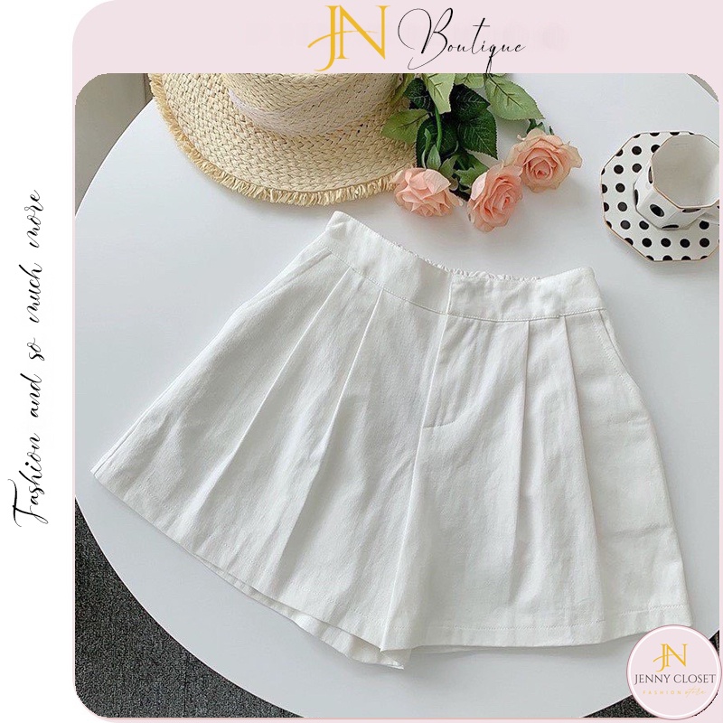 Quần short nữ kiểu quần đùi nữ giả váy chất đũi cạp lưng cao thun chun khoá thật mặc ở nhà đi chơi biển đẹp