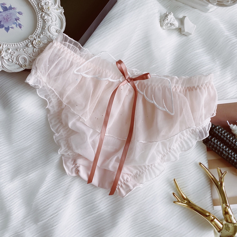 Quần Lót Lưới Thoáng Khí Thoải Mái Viền Ren Hình Cánh Thiên Thần Ngọt Ngào Cỡ Lớn Cho Nữ