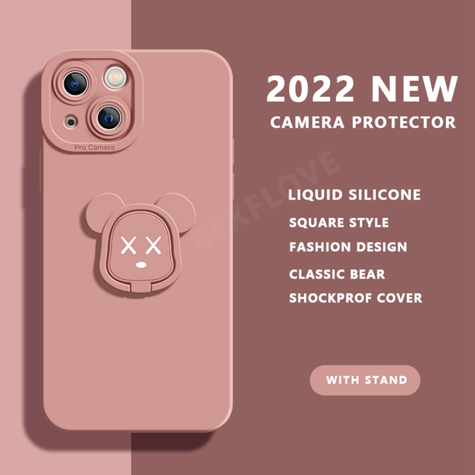 Ốp Điện Thoại Silicon Hình Gấu 3D Có Giá Đỡ Cho iPhone X XR XS Max 7 8 Plus SE 2020 2022 13 12 11 Pro Max 12 Mini