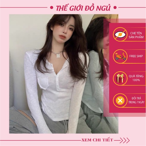 Áo len tăm cổ khuy 💖FREESHIP💖 Áo nữ cổ khuy cài viền có túi ngực hàng cao cấp loại 1