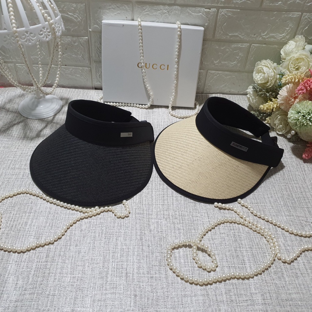 Mũ cói đi biển nón cói nửa đầu Chống năng phong cách HÀN QUỐC