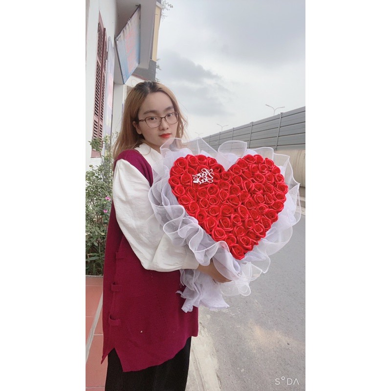 [QUÀ TẶNG SINH NHẬT- QUÀ TĂNG 14/2 ]-BÓ HOA HONG SÁP 75 BÔNG TRÁI TIM