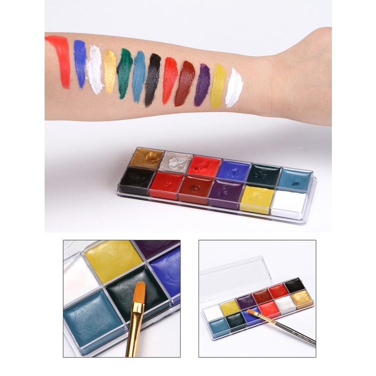 Bộ bảng màu vẽ mặt hóa trang halloween, make up lễ hội party 12 màu