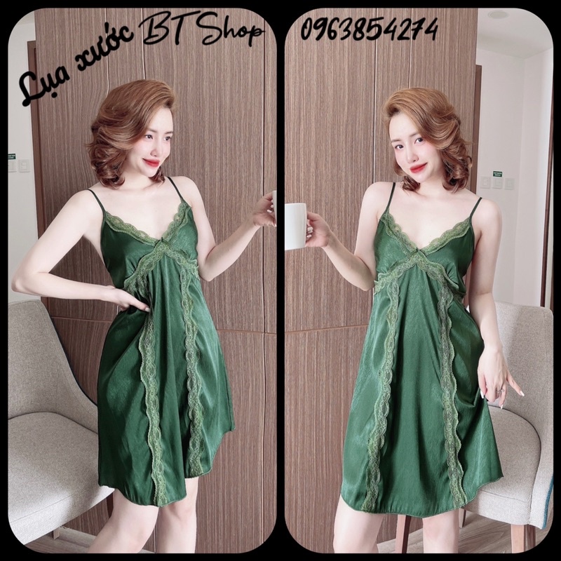 Váy đầm ngủ mặc nhà lụa 2 dây trơn freesize 42-57kg