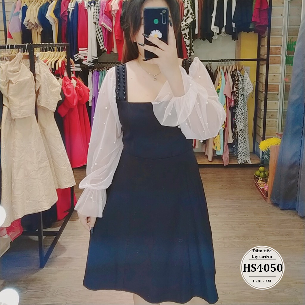 ĐẦM BIGSIZE DỰ TIỆC TAY VOAN ĐÍNH CƯỜM SIÊU SANG CHẢNH HS4050 - Hình thật kèm video - MÀU ĐEN,TRẮNG - SIZE L,XL,XXL | BigBuy360 - bigbuy360.vn