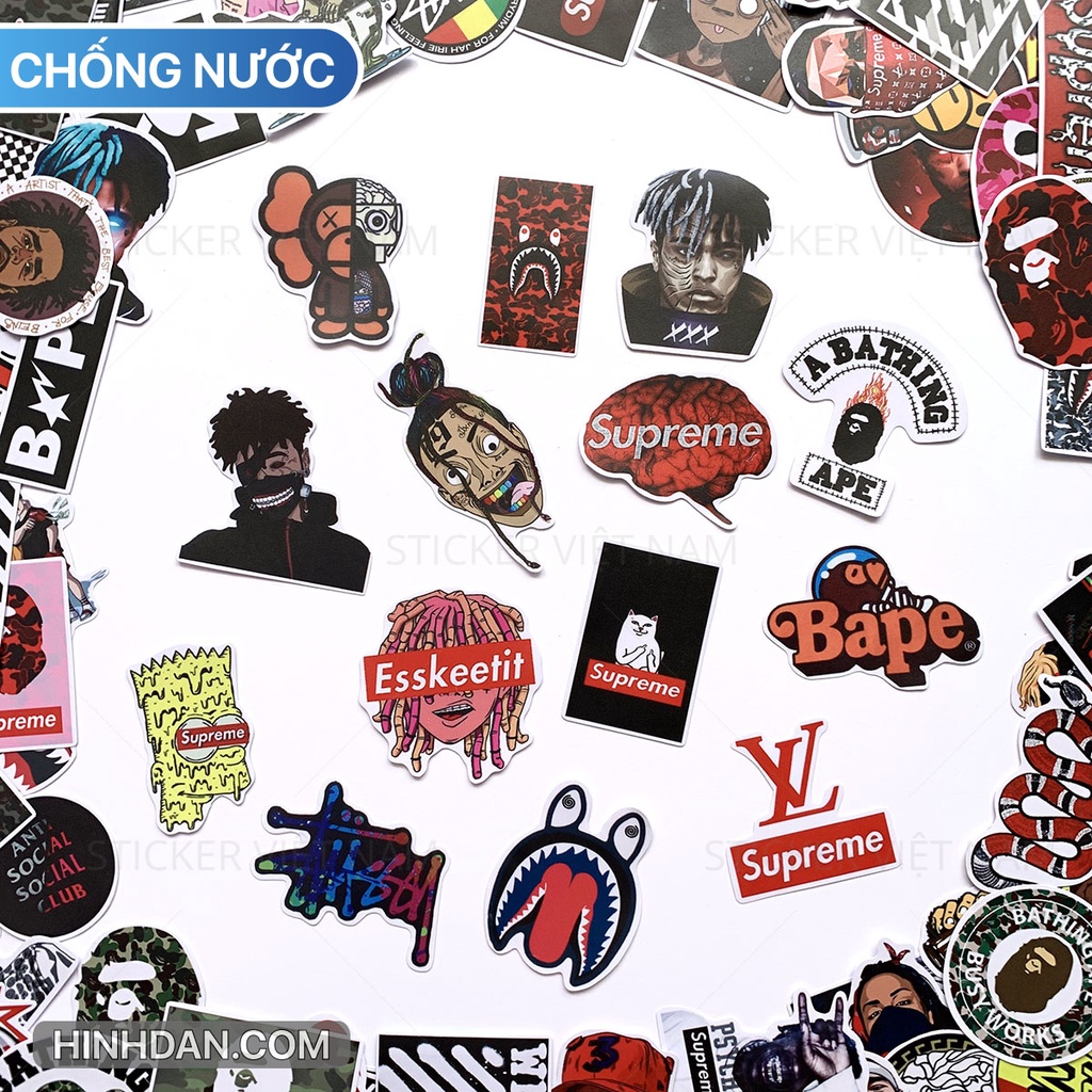 Sticker Bape Offwhite ngầu Chống Nước Trang Trí Va Li, Xe, Laptop, Nón Bảo Hiểm, máy tính, dán xe