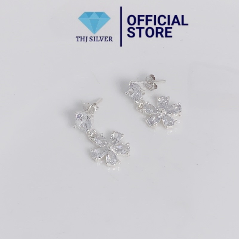 Bông tai nữ hoa đá treo nhẹ nhàng cách điệu - THJ SLIVER