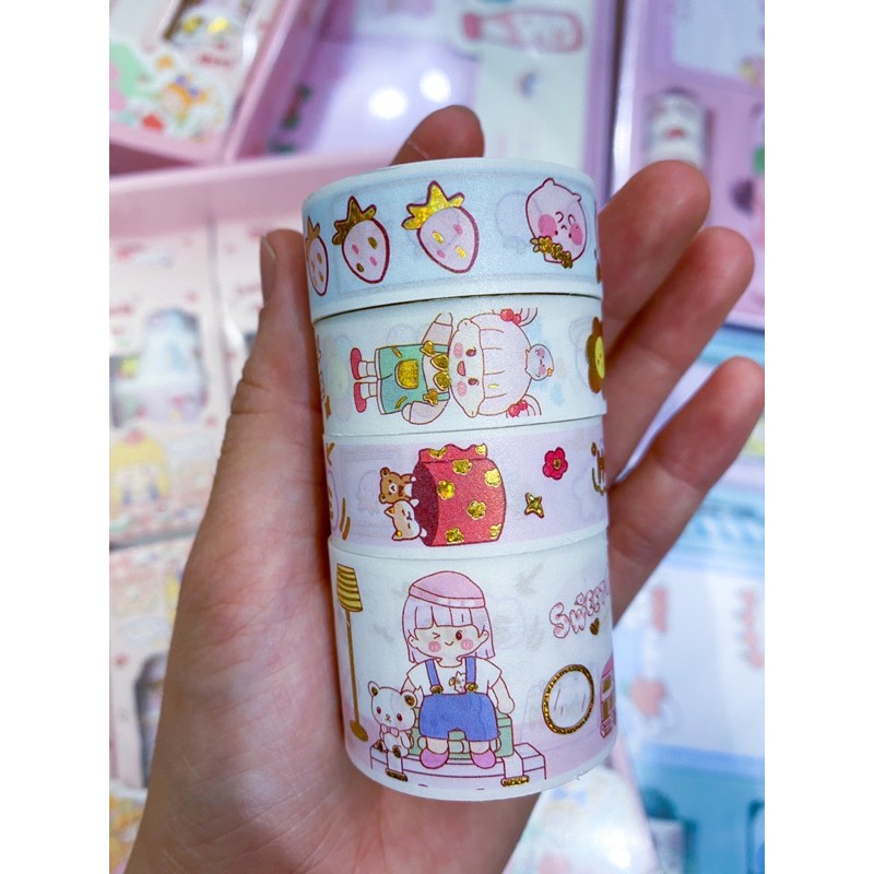 Washi tape hộp 4 cuộn chất ánh kim hoạ tiết cổ tích fairy tales công chúa bé gái xinh xắn bullet journal đẹp