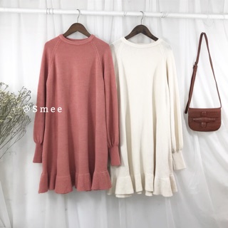 váy len hồng & trắng Hàn quốc