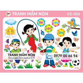 Decal mầm non-BÉ YÊU VẬN ĐỘNG VD-004 Khổ lớn 127x80