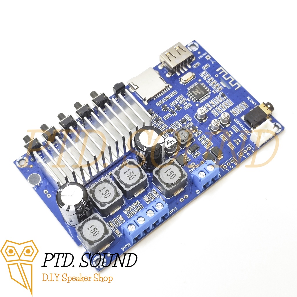 Mạch khuếch đại âm thanh Gemaudio  2x50w TPA3116 Bluetooth 5.0, SD Card, USB, AUX input/output từ PTD Sound